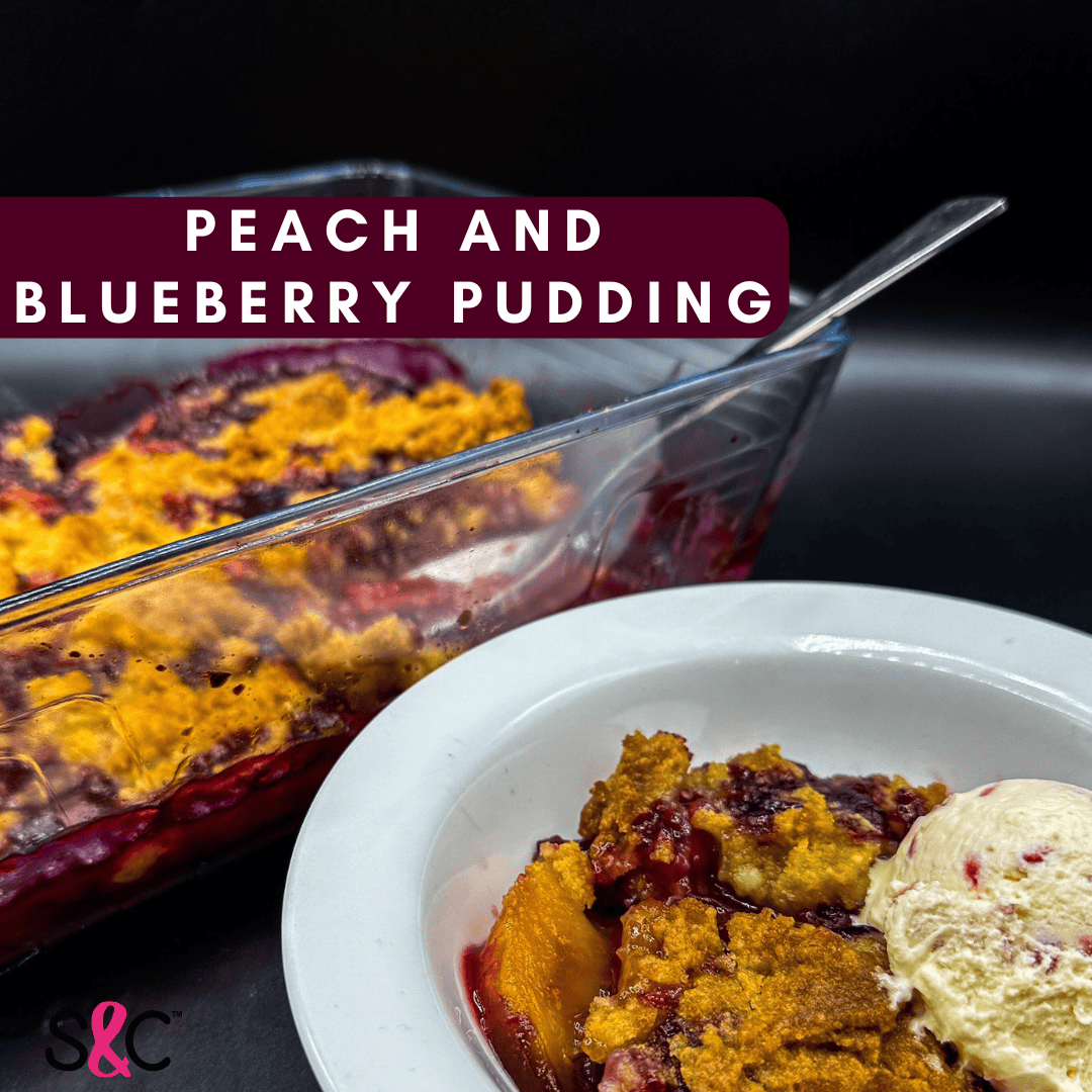 peach and blueberry pudding