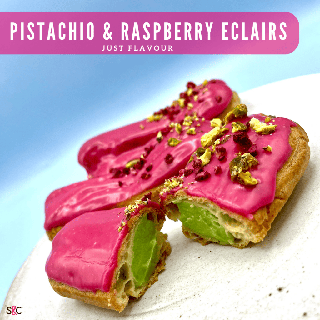 Pistachio & raspberry eclairs image